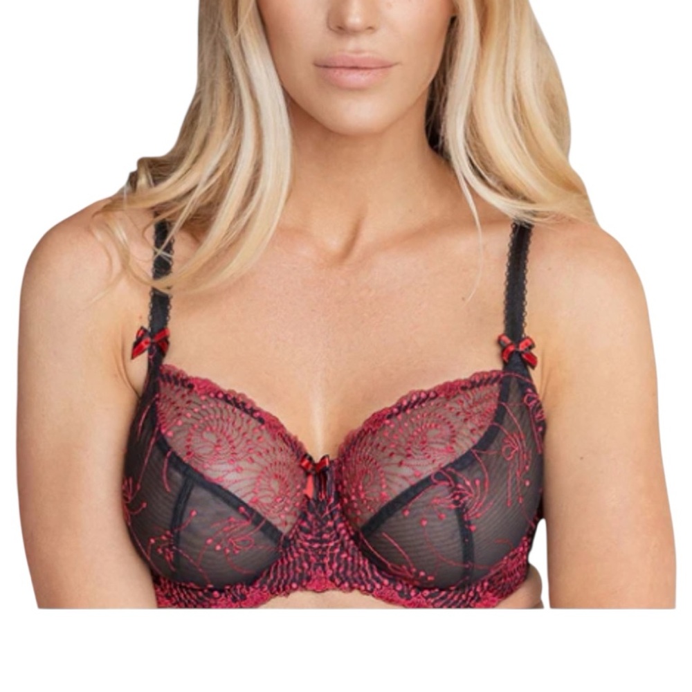 Fit Fully Yours Black Red Nicole Bra 38F Boudoir Feminine Lingerie Sexy B2271